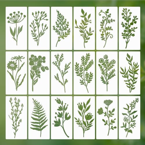 18 Stück Blumen Schablone Pflanzen- und Blätter-Schablonen für Malerei, wiederverwendbar, DIY-Kunst, Scrapbook, Wanddekoration