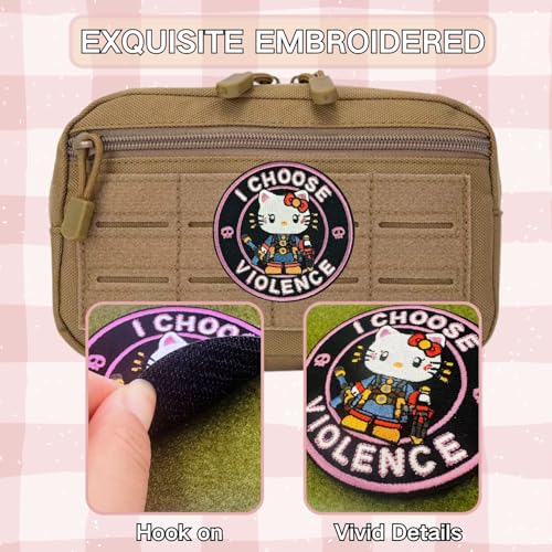 3 in Funny Tactical Cat Patch,I Choose Violence Embroidered Hook and Loop Patches, Cute Meme Morale Patch for Backpacks, Dog Harnesses, Army Vests, Gym Bags, Hats, Helmets