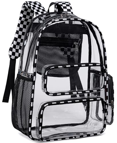 CAMTOP Clear Backpack Heavy Duty Transparent Bag See Through BookBag for Student School Work Festival Sport Travel (Check)
