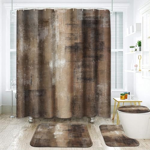 ArtSocket Burnt Brown Grey Bathroom Set with Shower Curtain and