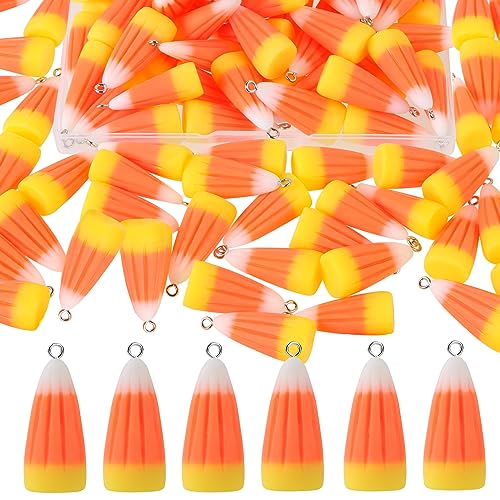 BENOSPACE 50Pcs Resin Candy Corn Bead Halloween Pendant Fall Faux Corn...