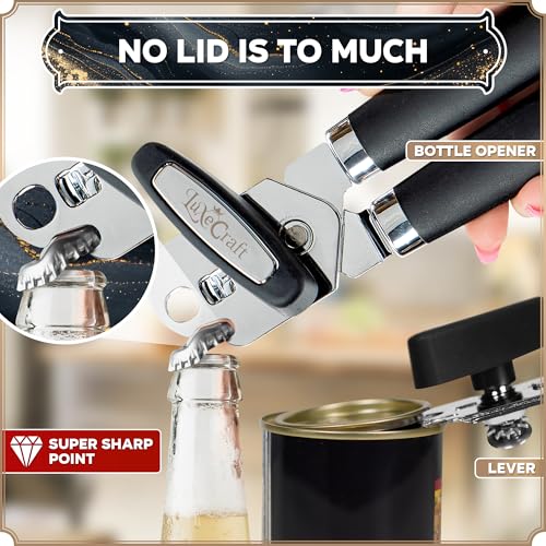 Empire Tin Opener UK, 3-in-1 Can Opener Handheld – Heavy Duty Stainless Steel Manual Tin Opener for Arthritis Hands with Magnetic Lid Lifter | Smooth Edge, Comfortable Grip Bottle Opener – Black - Image 5