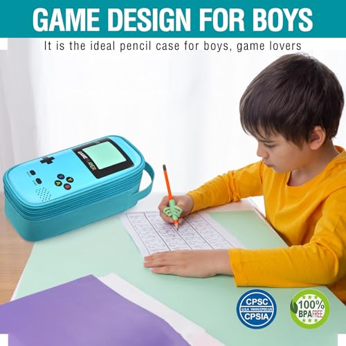 Image of Large Pencil Case for Boys Kids,Gamer School Pencil Pouch for Boys with Zipper Compartment,Big Stationery Pencil Box Organizer Pen Bag For Kids School