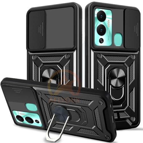 Image of Armor Bumper Back Cover Case for Infinix Hot 12 Play /Hot 20 Play Rotating Camera Cover, Ring Holder & Kickstand | Heavy Duty & 360 Degree Protection Back Cover (Black)