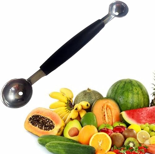 Miniatura 4 de Cuchara Baller de melón de fruta de doble cara, 2 en 1 de acero inoxidable para helado, cuchara cortador para sandía (paquete de 2)