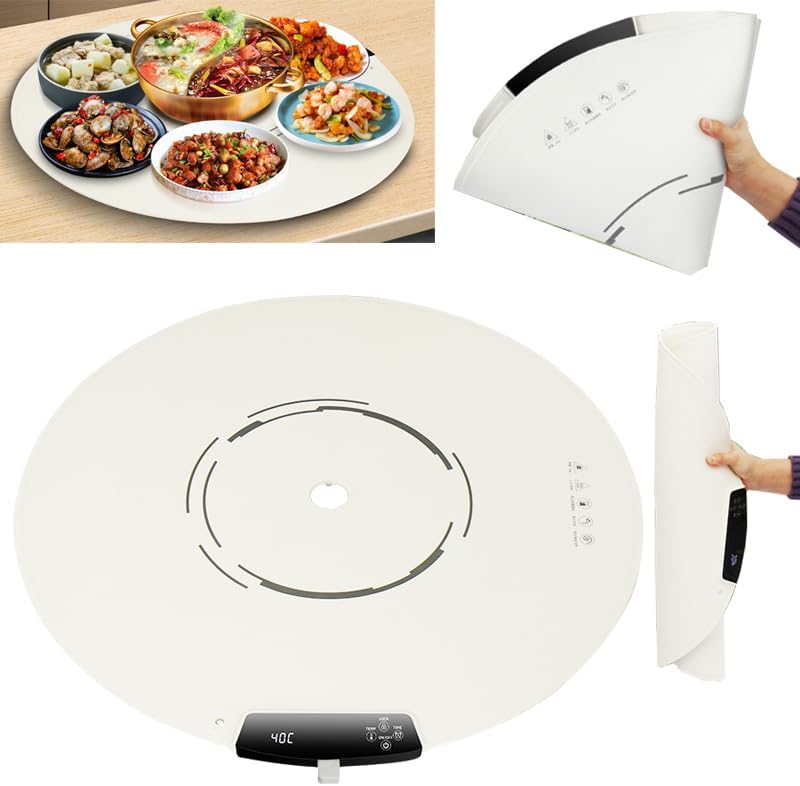 Chauffe-Assiette Électrique Rond Portable, Pliable et Enroulable en Silicone: Chauffage Rapide en 10 Secondes