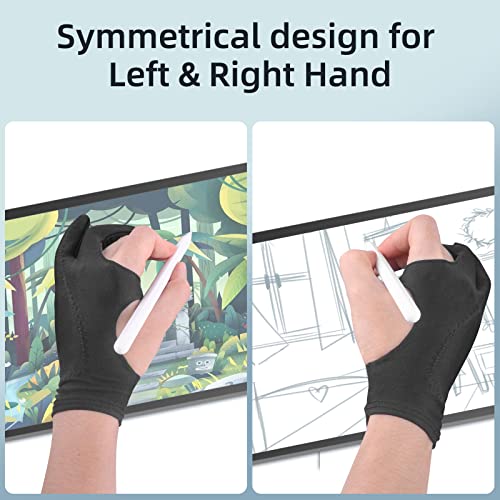 Artist Drawing Glove 3-Layer Palm Rejection [2 Pack Black] Right Left Hand Digital Art Graphic Tablet Ipad Gloves Two Finger Smooth Elasticity Breathable For Stylus Pen Pencil Sketching Painting #TOP3