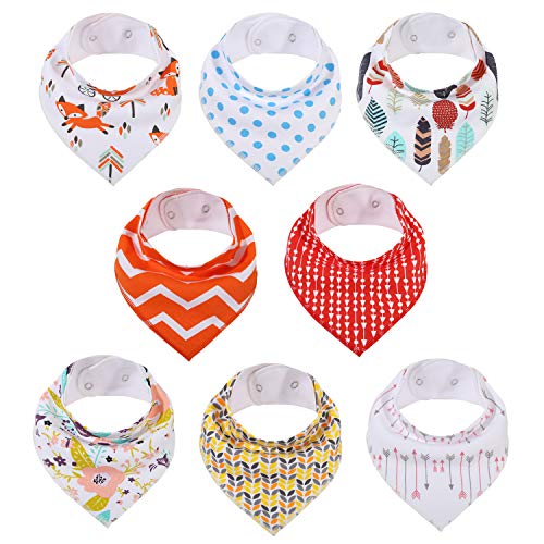 Baby Bibs 8 Pack Soft and Absorbent for Boys & Girls - Baby Bandana Drool Bibs