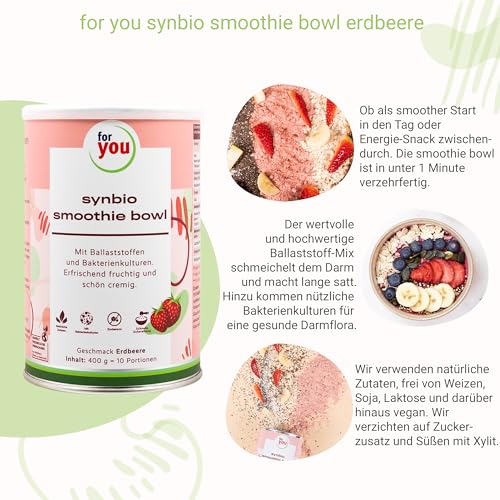 for you Synbio Smoothie-Bowl 400g - Darmfreundliche Smoothiebowl mit Bakterienkulturen & Ballaststoffen aus Hafer, Leinsaat, Apfelfasern, Flohsamen, Chiasamen uvm. - 100% Natürlich (Erdbeere)