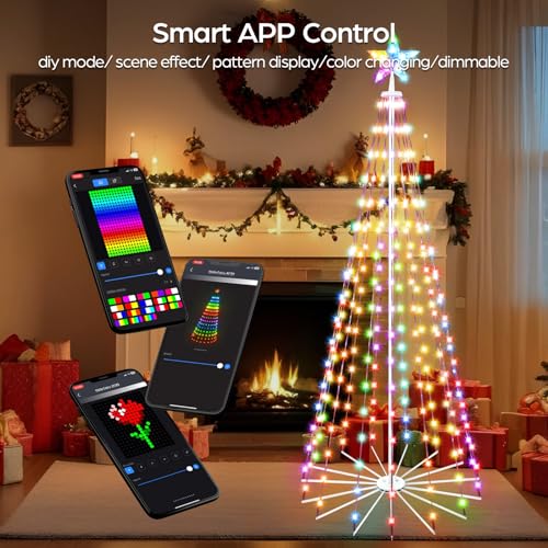 Image of FANCILLUMA 7 FT 295 LED Outdoor Smart Christmas Cone Tree Lights | RGB Color Changing, DIY Multicolor Lightshow, APP & Remote Control, Music Sync Timer Waterproof Outdoor Christmas Decorations