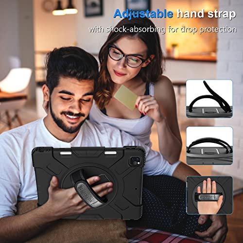 Groleoa Ipad Pro 12.9 Inch Case 2022/2021 (6Th 5Th Generation): Military Grade Full-Body Protective Cover Case For Ipad Pro 12.9 6Th/5Th Gen - Rotating Stand - Hand/Shoulder Strap, Black #TOP3