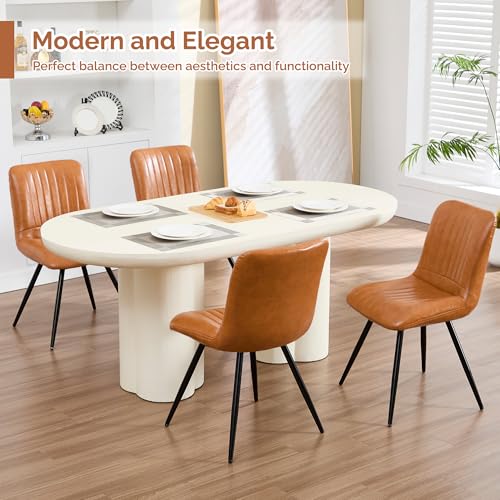 Image of Dining Chairs Set of 2, Modern Dining Chairs with Thick Cushions, PU Leather Upholstered Kitchen Dining Room Chairs with Metal Legs for Dining Living Room (Caramel)