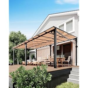 GarveeLife 12 ft x20 ft Upgraded Lean-to Wall-Mounted Gazebo | 6 mm Polycarbonate Roof & Reinforced Aluminum Frame | All-Weather Hardtop Pergola for Patio, Deck, Backyard