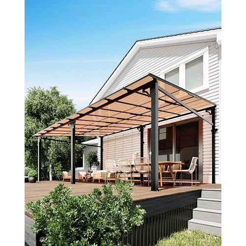 GarveeLife 12 ft x20 ft Upgraded Lean-to Wall-Mounted Gazebo | 6 mm Polycarbonate Roof & Reinforced Aluminum Frame | All-Weather Hardtop Pergola for P