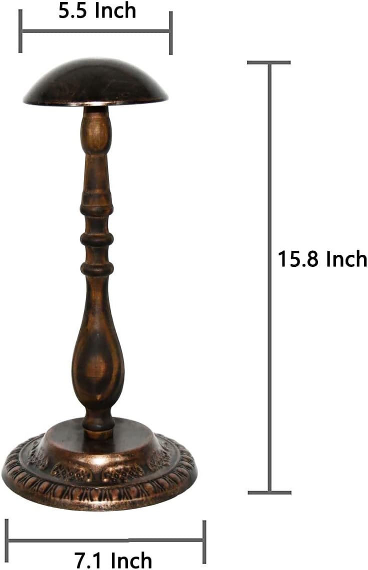 Owlgift Tabletop Hat Stand Vintage Style Dome Shaped Bronze Metal & Rustic Brown Wood Stem Hat Rack/Rig Holder Display
