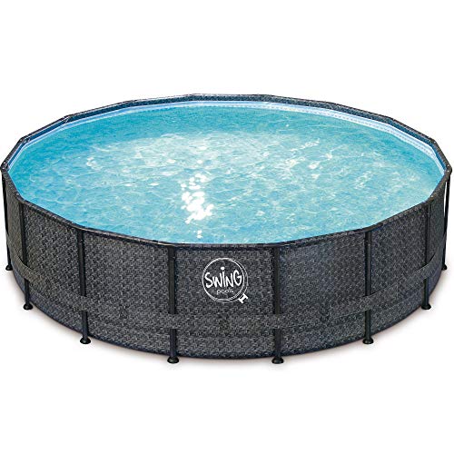 Elite Frame Pool rund - Rattan dunkel grau 427 x 107 cm Solo