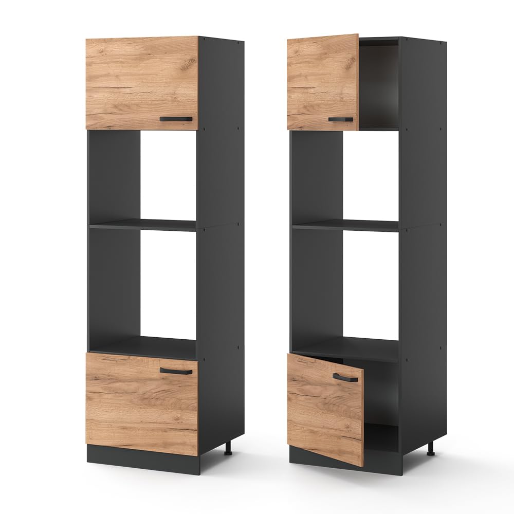 Vicco Armoire Micro-Ondes R-Line, Chêne de Force doré, 60cm, pour Une Combinaison Libre au Sein de systèmes de Cuisine modulaires