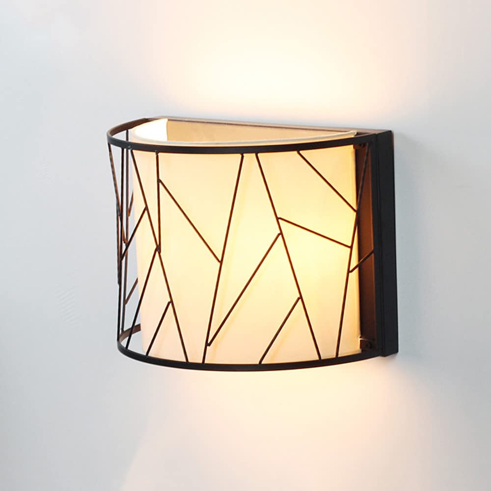 SXSCARKX Vintage Fabric Wall Sconce Lighting Fixture Up Down Farmhouse Lamp, Black Wire Cage Mount Fixture, E14 Sconces Headboard Spotlights for Bedroom Loft