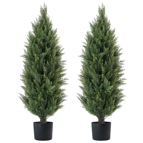 3.5ft Artificial Topiary Trees Set of 2 Faux Cedar Trees UV Resistant Bushes Potted Plants...