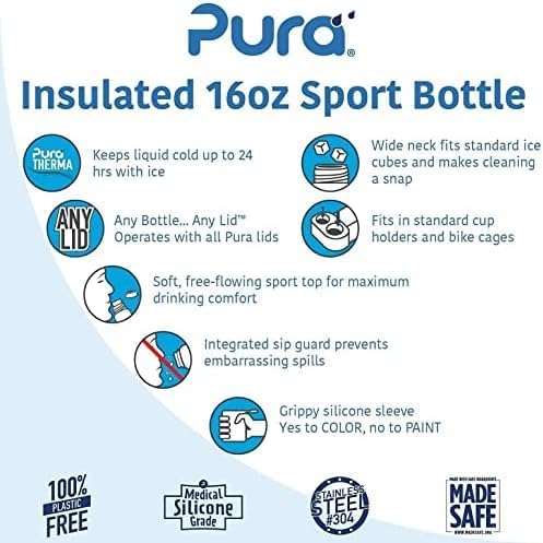 Image of Pura Sport 16oz /473ml Insulated Bottle w /Sleeve & Silicone Big Mouth Top - Stainless Steel, Warm & Cold, Leak-Proof & Spill-Proof for Kids, Toddlers, Preschoolers - Unicorn