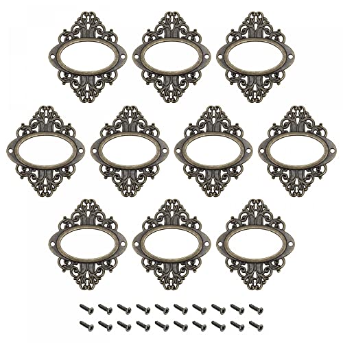 Porte-étiquette vintage en métal bronze 56x66 mm pour tiroir et meuble (Lot de 16)