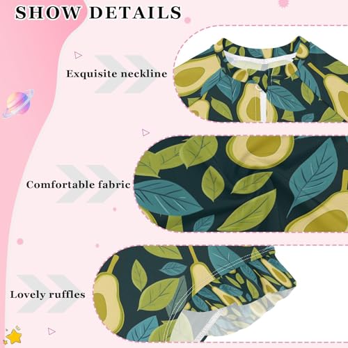ALAZA Avocado Green Leaf Girls One Piece Swimsuit Long Sleeve Rashguard Swimsuit UV 50+ Swimwear Zip4