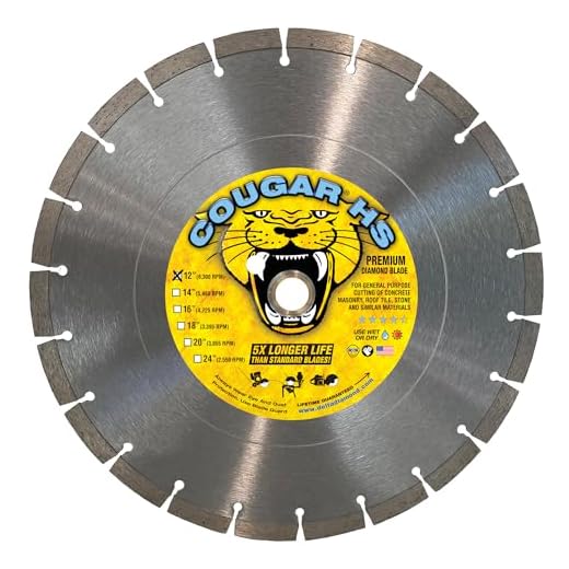 Cougar HS 12-Inch (12") X .125 X 1"-20MM Wet/Dry Diamond Blade for Concrete, Masonry, Stone, Pavers and Similar Materials