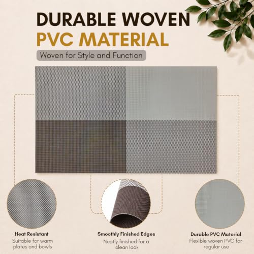 Image of Solitude Set of 6 Dining Table Placemats | Non-Slip PVC Table Mats, Heat Resistant, Washable, Stain-Resistant Surface (Beige & Coffee, 45 x 30 cm)