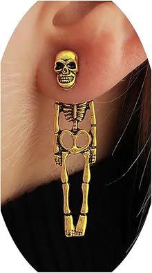 Gothic Skull Earrings Punk Skeleton Groom Bride Front Back Stud
