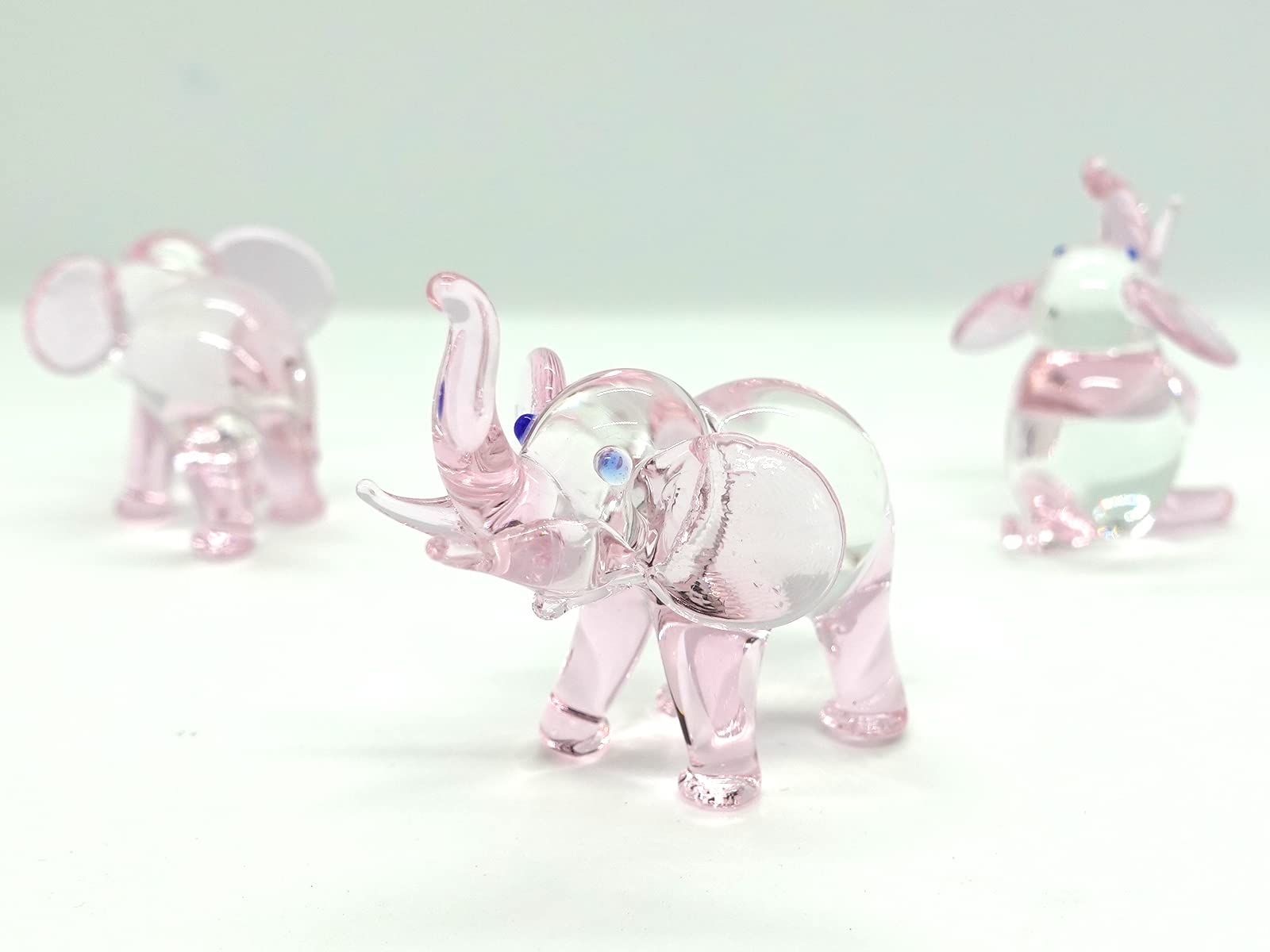 Set 3 Figuras en miniatura de elefante Animales soplado a mano Color vidrio arte coleccionable regalo decorar (rosa)