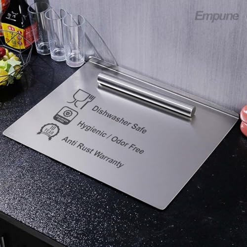 Image of 304 Stainless Steel Chopping Board for Kitchen | Free Rollin Pin | Heavy Duty Chopping-Board | for Cutting Vegetable, Meat, Fruits | Durable | Non Slip | Rust Proof | Round Edge | Large | 50 x 40 cm