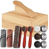 Wovnet 9 Pcs Shoe Shine Valet Box Including 1 Wooden Storage Box, 3 Colors Shoe Cream, 3 Big Brushes and 2 Towels, Shine Care Kit for Men Leather Boot Father's Day Birthday Gift