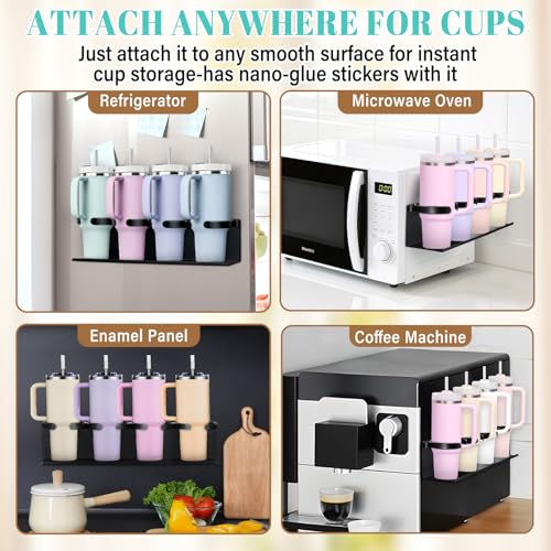 Magnetic Cup Holder for Fridge,8 Cups Water Bottle Organizer for Stanley 30 40 oz with Tumbler Lid Organizer,High Capaci - Additional View