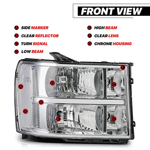 M-Auto Chrome Left&Right Headlamp Headlights Assembly With 4 Pre-Assembled 6000K Led Bulbs Replacement For 07 08 09 10 11 12 13 Gmc Sierra 1500/2007-2014 Sierra 2500 3500 #TOP4