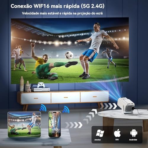 Mini Projetor Portatil 4K - LucZeng Wifi 6 Bluetooth 5.0 Smart Projetor, 1080P Full HD Cinema Em Cas