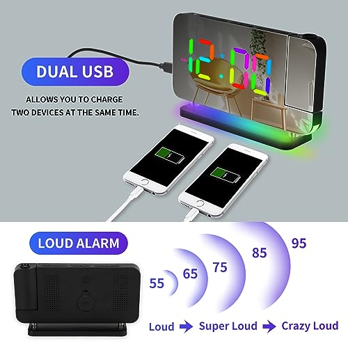 Lancoon Despertador digital con luz nocturna ambiental multicolor, reloj de proyección de números RGB para decoración del hogar, dormitorio, incluye enchufe - imagen 6