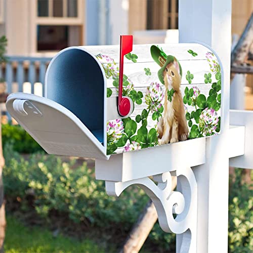Image of Texupday Cute Cat Kitten Clover Floral Decoration St.Patrick's Day Mailbox Cover with Magnetic Strip Holiday Mailbox Wraps Post Letter Box Cover Standard Size 21 inch X 18 inch for Garden Outdoor Yard Decor