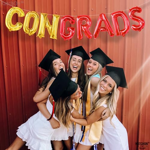 Image of KatchOn, Red and Gold Congrats Balloon - 16 Inch | Congrats Grad Balloons Foil for 2026 Graduation Party Decorations | Red and Gold Graduation Decorations | Graduation decorations 2026