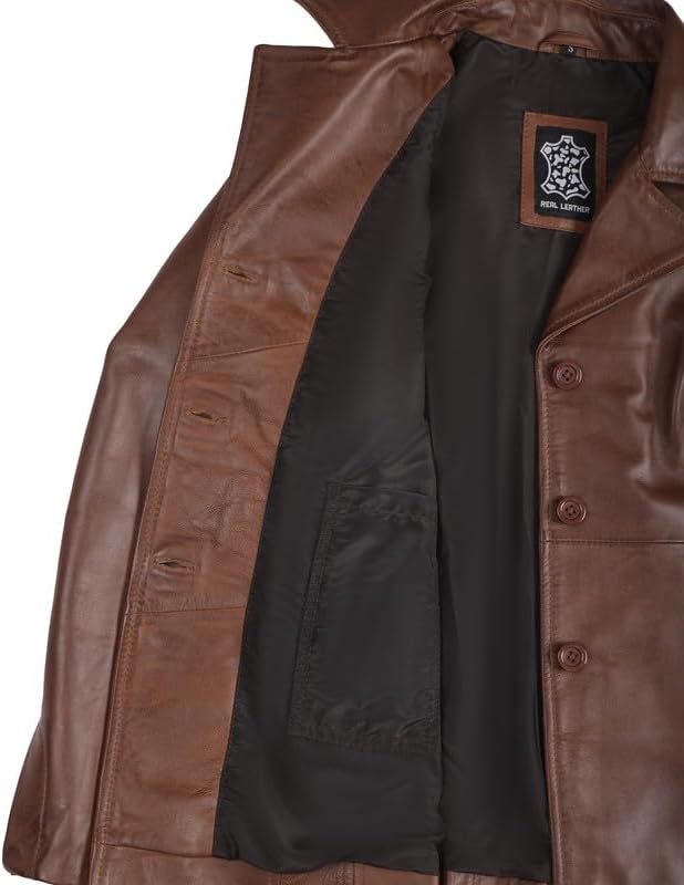 Blingsoul Disc Brown Womens Leather Blazer - Real Leather Jacket Coat For Women | [1304955] Bitonto Brown, XL