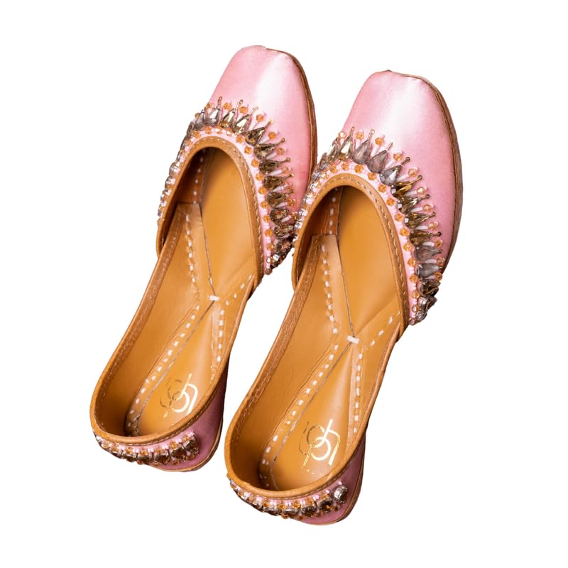 Pink Beaded Jutti for Women | Handcrafted Women's Flats with Crystal Embellishments, Traditional Ethnic Footwear for Festive Occasions-image-47