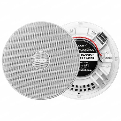 Image of DULCET DC-CS6F-PS Pro White 6.5 inch 20W 2 Way 8 Ohms Passive Ceiling Speaker that Connects to Active Bluetooth Ceiling Speaker (Active Bluetooth Speaker to be Purchased Separately)