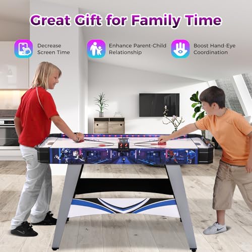COSTWAY 54 inch Air Hockey Table, 12V Powered Hockey Arcade with LED Scoreboard, Lights, 2 Pucks, 2 Pushers, for Kids Adults, Game Room, Home, Office - Image 9