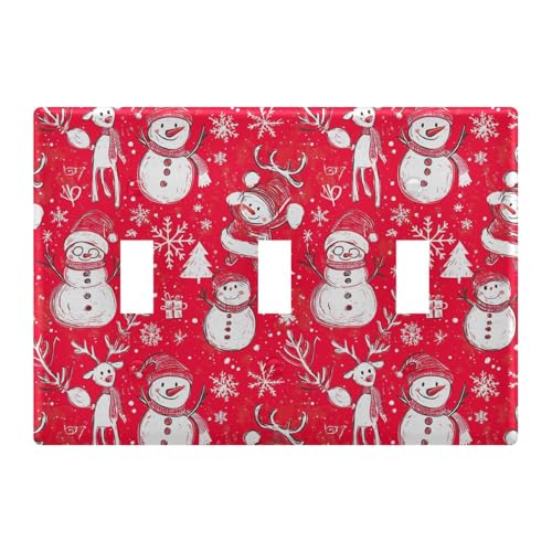 Light Switch Cover Christmas Doodles Snowman Wall Plates for Electrical Outlets 3 Gang 202b7166