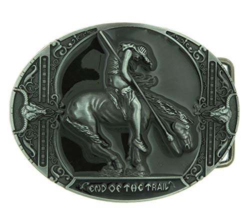 End Of Trail American Indian On Horse Western Black Enamel Belt Buckle (Make Your Own Design With Pictures)