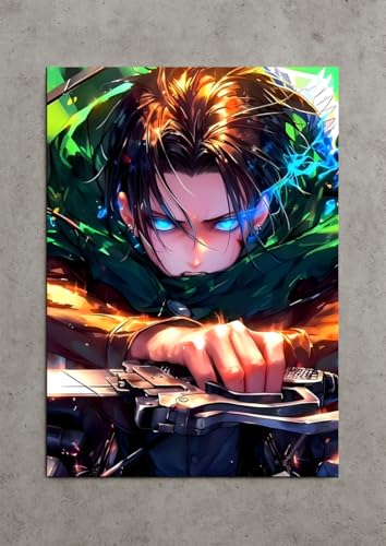Image of NIJUKA Anime Printed A4 Size Metal sheet Poster For Home And Room Decoration | For Anime Art Fans Boys And Girls (Levi Titaan Killer)