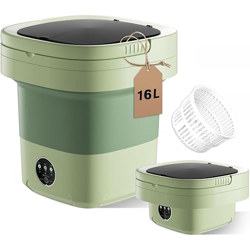 16L Large Capacity Portable Washing Machine, Laundry Washer Cleaning for Underwear, Baby Clothes, Shirts,Small Delicates. Foldable Mini Washer and Dryer Combo for Apartment,Hotel,Camp,RV,Travel(Green)