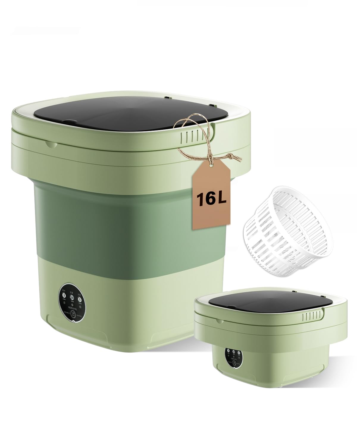 16L Large Capacity Portable Washing Machine, Laundry Washer Cleaning for Underwear, Baby Clothes, Shirts,Small Delicates. Foldable Mini Washer and Dryer Combo for Apartment,Hotel,Camp,RV,Travel(Green)