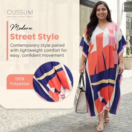 Image of Oussum Women Plus Size Kaftan Kimono Loose Maxi summer dresses for women Beach 3 /4 Sleeve Casual lounge dress Boho