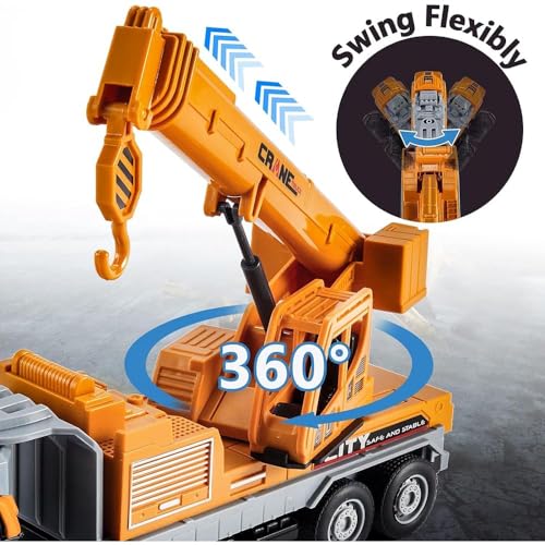 Image of Friction Powered Engineering Crane Truck Toys for Kids Boys Girls 1:43 Die Cast Alloy Model Transport Construction Toy Pull Back Miniature Vehicle (Multicolor)