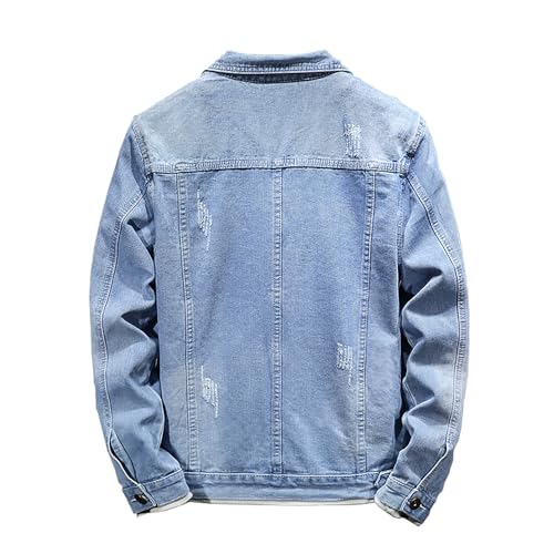 Uillui Mens Classic Blue Denim Jacket, Stylish Western Ripped Distressed Stretch Casual Cowboy Trucker Biker Jeans Jackets3
